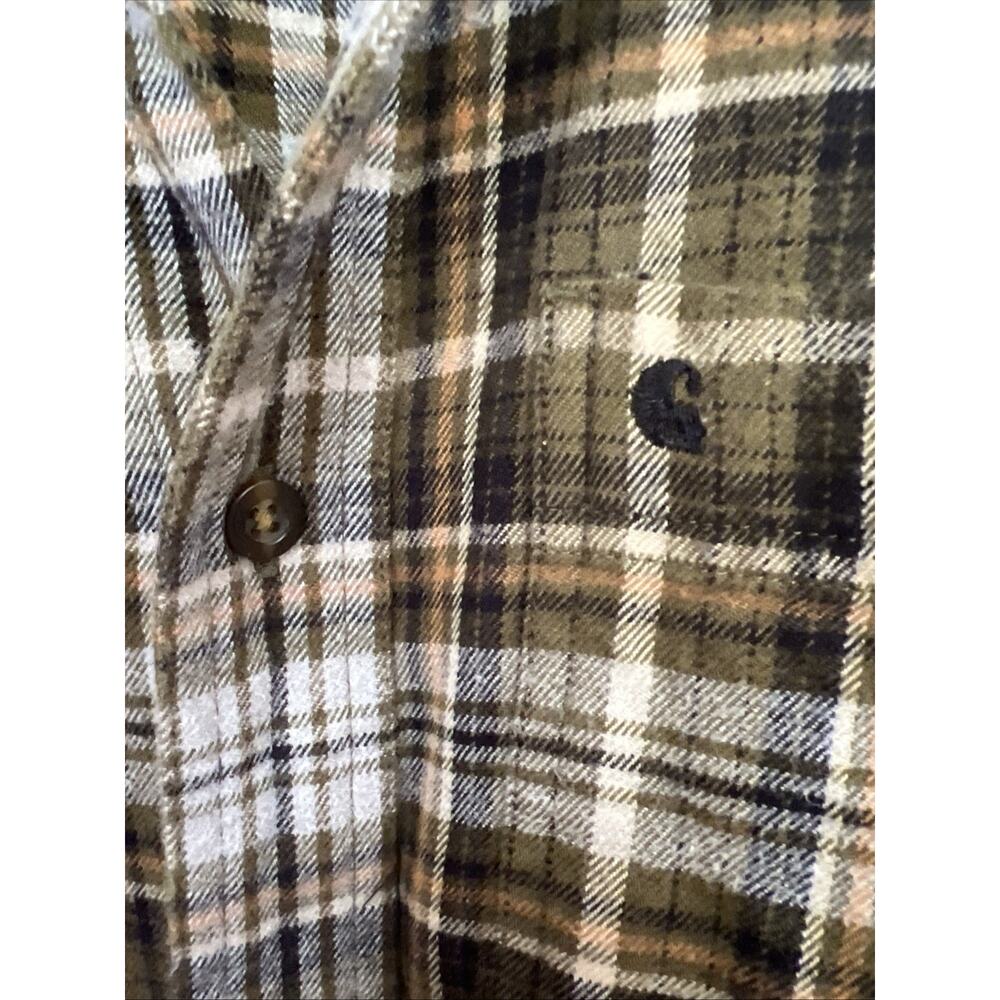 CARHARTT RELAXED FIT MENS Small PLAID Long SLEEVE SHIRT BROWN POCKET WORKWORK